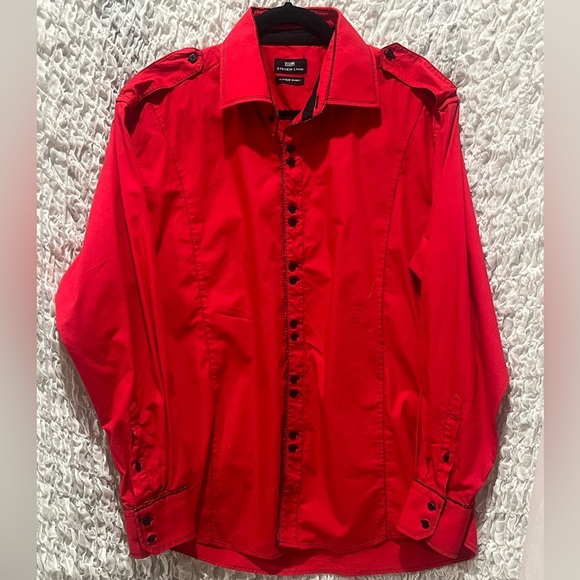 STEVEN LAND FITTED COTTON RED SHIRT MENS BOLD, STATEMENT, CASUAL WEAR SIZE XL. - Picture 5 of 10